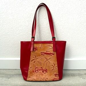 Capaccioli Anthropologie Red&tan Genuine Leather Shoulder bag Made in Italy